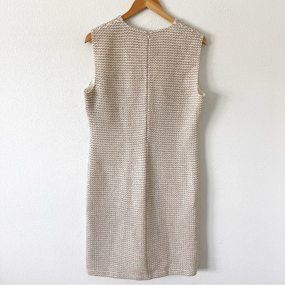 St. John Cream Cork Tweed Shift Dress V-Neck Sleeveless Career Classic Dress - Picture 8 of 10